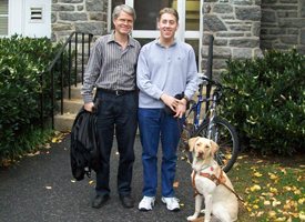 Carr Everbach, Hayden Damm, and his seeing eye dog.