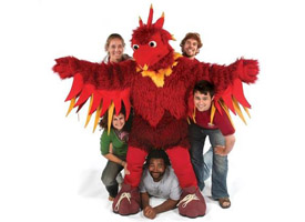 The mascot team (clockwise from beneath the bird): Joel Tolliver ’10, Juliana Macri ’09, Melissa Grigsby ’09, Dan Hodson ’09, and Scott Storm ’08. The identity of the person in the furry suit will always be a secret.